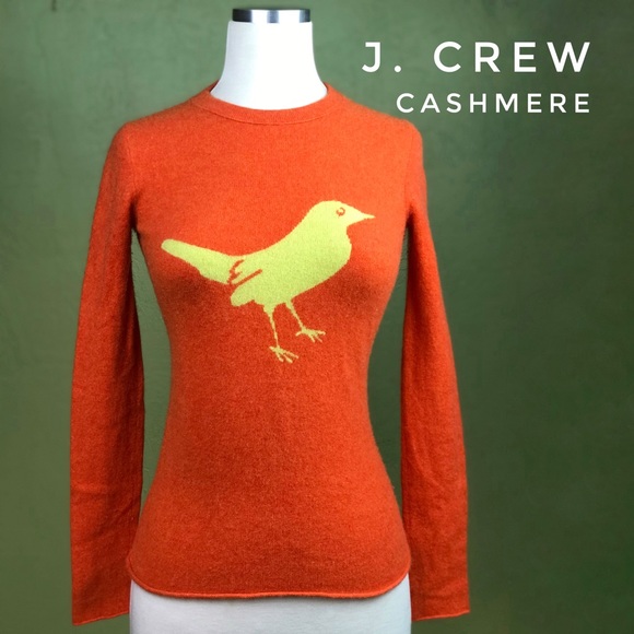 J. Crew Sweaters - J. CREW Cashmere Orange & Yellow Bird Sweater XS